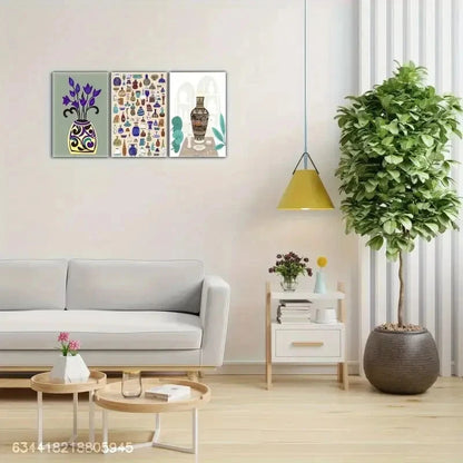 3pcs Sarawak pottery, Enchanting Blooms Metal Print Ready to Hang Art