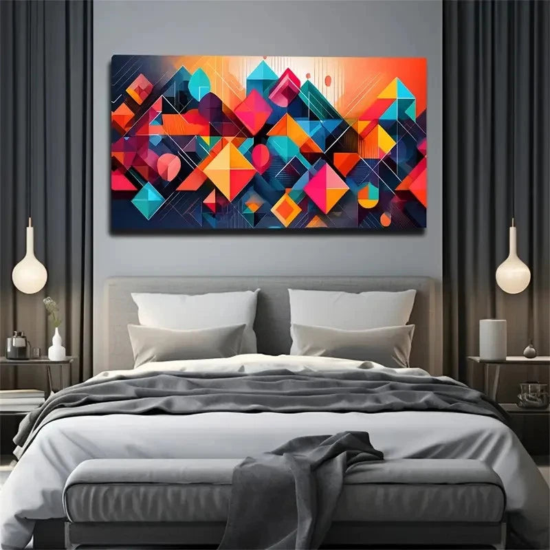 Square Graphics Wall Art Canvas Office Home Room Framed 120x60cm