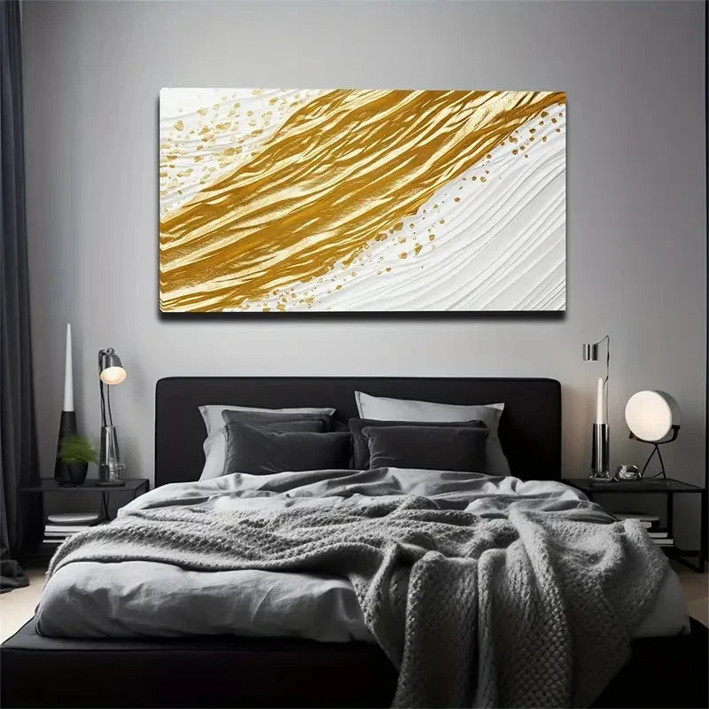 Golden On White Background Wall Art Canvas Office Home Room Framed 120x60cm