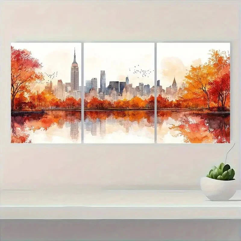 3pcs New York Cityscape Watercolor Neutral Metal Print Ready to Hang Art - Bella Home Decor