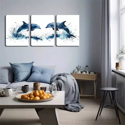3pcs A Dolphin Couple, Paint Wall Art Set Canvas Framed 60x90cm - High Quality Print 100% Australian Made Wall Canvas Ready to Hang - Bella Home Decor
