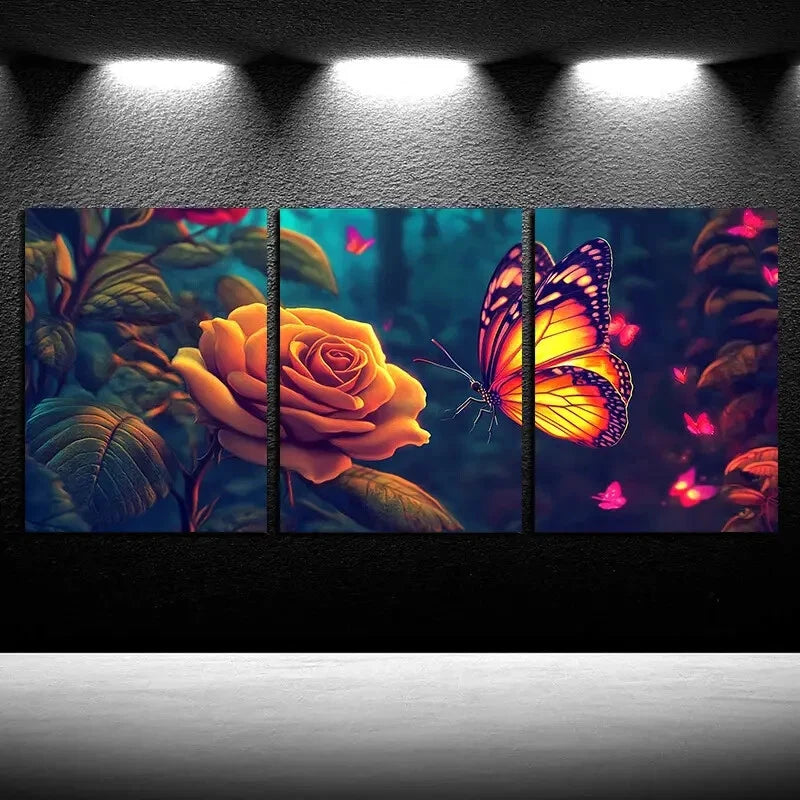 3pcs Vibrant Floral and Insect Theme Metal Print Ready to Hang Art - Bella Home Decor