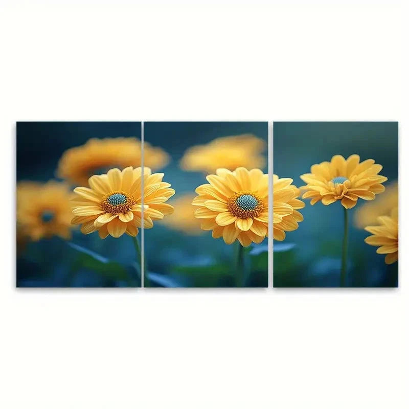 3pcs Bright Yellow Dahlberg Daisy Flower Design Wall Art Set Canvas Framed 50x70cm - High Quality Print 100% Australian Made Wall Canvas Ready to Hang - Bella Home Decor