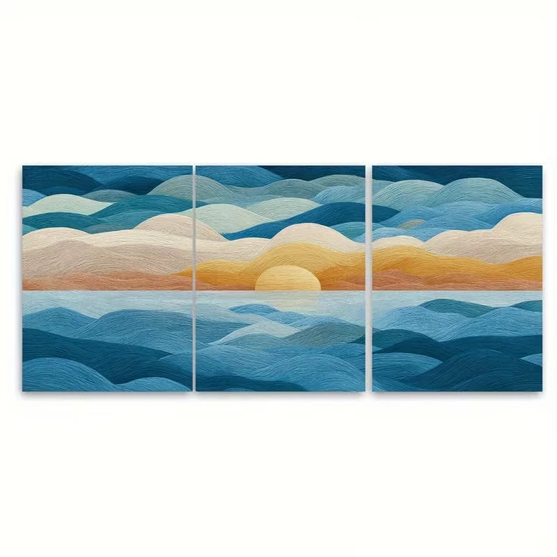 3pcs Striped Sea Air Sun  Wall Art Set Canvas Framed 40x60cm - High Quality Print 100% Australian Made Wall Canvas Ready to Hang
