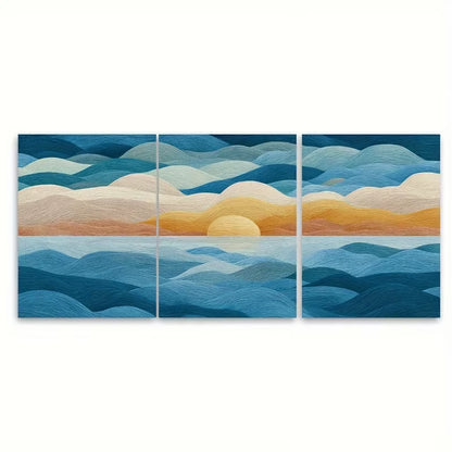 3pcs Striped Sea Air Sun  Wall Art Set Canvas Framed 40x60cm - High Quality Print 100% Australian Made Wall Canvas Ready to Hang