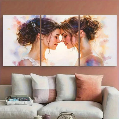3pcs Portrait of a Lesbian Couple Illustration Metal Print Ready to Hang Art - Bella Home Decor