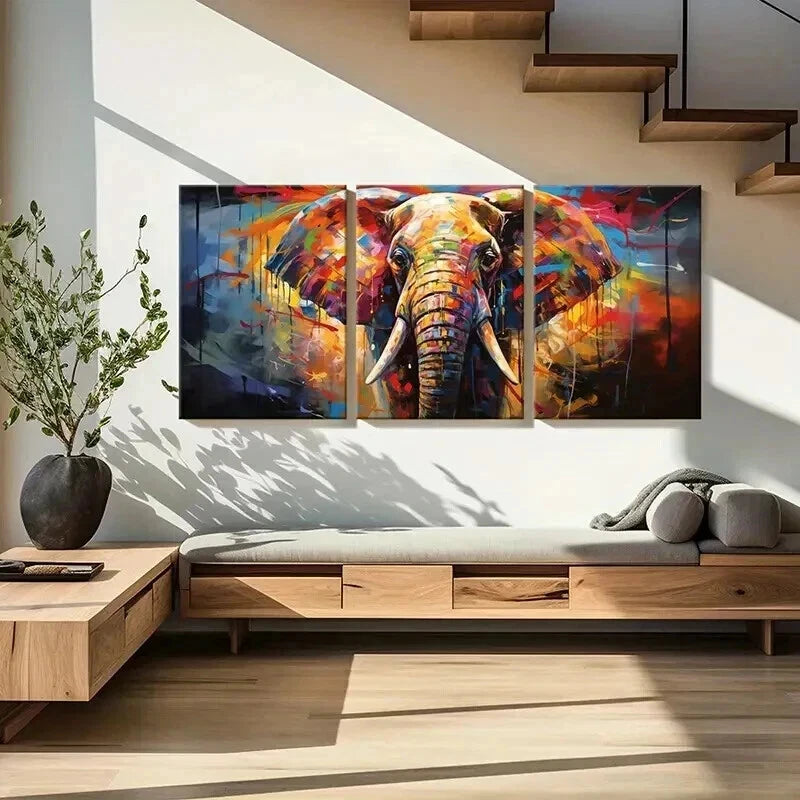 3pcs Elephant Retro Watercolor Style  Wall Art Set Canvas Framed 60x90cm - High Quality Print 100% Australian Made Wall Canvas Ready to Hang - Bella Home Decor
