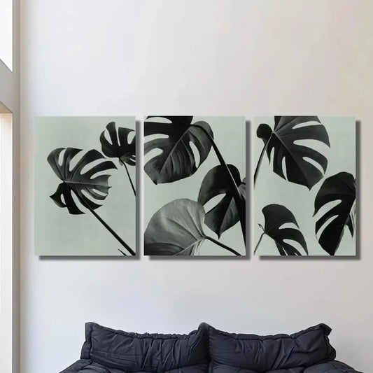3pcs Black & White Botanical Scandinavian Metal Print Ready to Hang Art