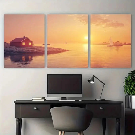3pcs Nordic Minimalist Summer Midnight Sun Metal Print Ready to Hang Art