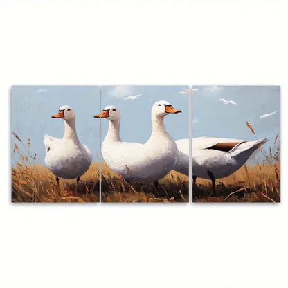 3pcs White Geese Farmhouse Animal Wall Art Set Canvas Unframed - High Quality Print 100% Australian Made Wall Canvas