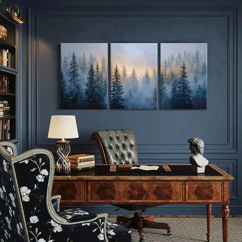 3pcs Forest Landscape Winter Scene Snowy Trees Metal Print Ready to Hang Art - Bella Home Decor