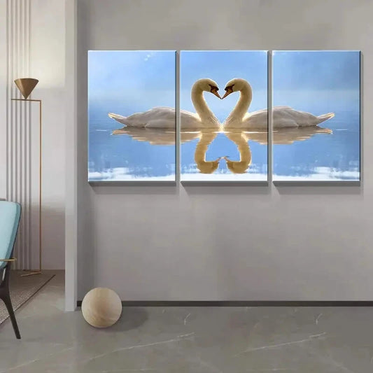 3pcs Romantic Swan Couple Heart-Shaped Metal Print Ready to Hang Art