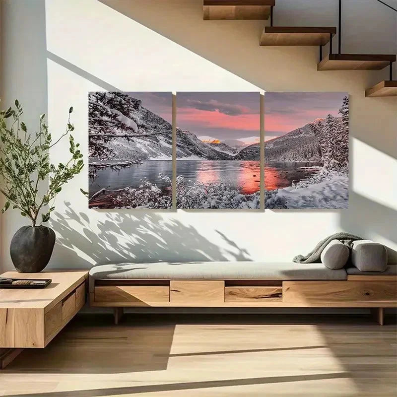 3pcs Orange Skies Lake Louise & Mountain Metal Print Ready to Hang Art