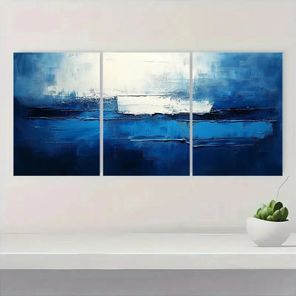 3pcs Abstract Blue & Gray Modern Minimalist Metal Print Ready to Hang Art - Bella Home Decor