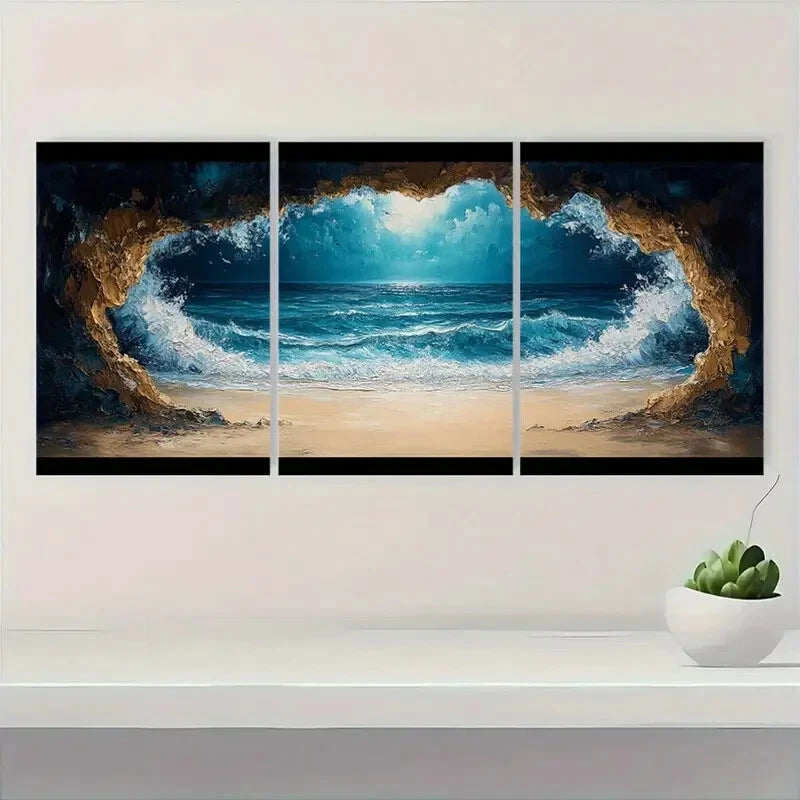 3pcs Coastline Ocean Waves & Beach Vibes Art Metal Print Ready to Hang Art - Bella Home Decor