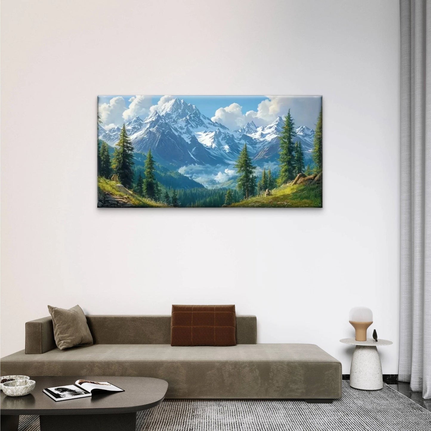 Mountain Scenery Snowy Forest Wall Art Canvas Office Home Room Framed 120x60cm
