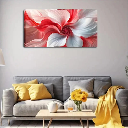 Red And White Floral Pattern Wall Art Canvas Office Home Room Framed 120x60cm