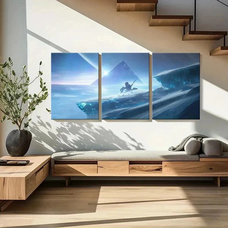 3pcs Sci-Fi Art with Pyramids and Swords Wall Art Set Canvas Framed 60x90cm - High Quality Print 100% Australian Made Wall Canvas Ready to Hang
