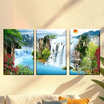 3pcs Waterfall with Birds Flying Over It Wall Art Canvas Unframed – High Quality Print 100% Australian Made Wall Canvas