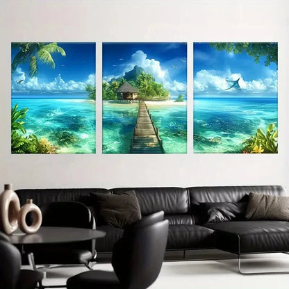 3pcs Contemporary Modern Glam Landscape Metal Print Ready to Hang Art