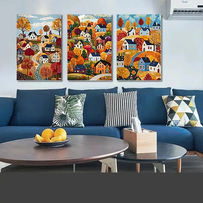 3pcs  Vibrant Fall Foliage, Whimsical  Wall Art Canvas  Framed 60x90cm - High Quality Print 100% Australian Made Wall Canvas Ready to Hang - Bella Home Decor