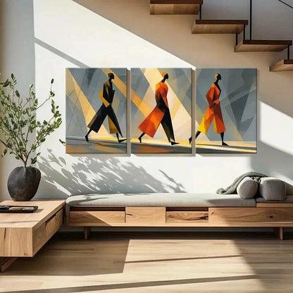 3pcs Vibrant Geometric Figures in Motion Metal Print Ready to Hang Art
