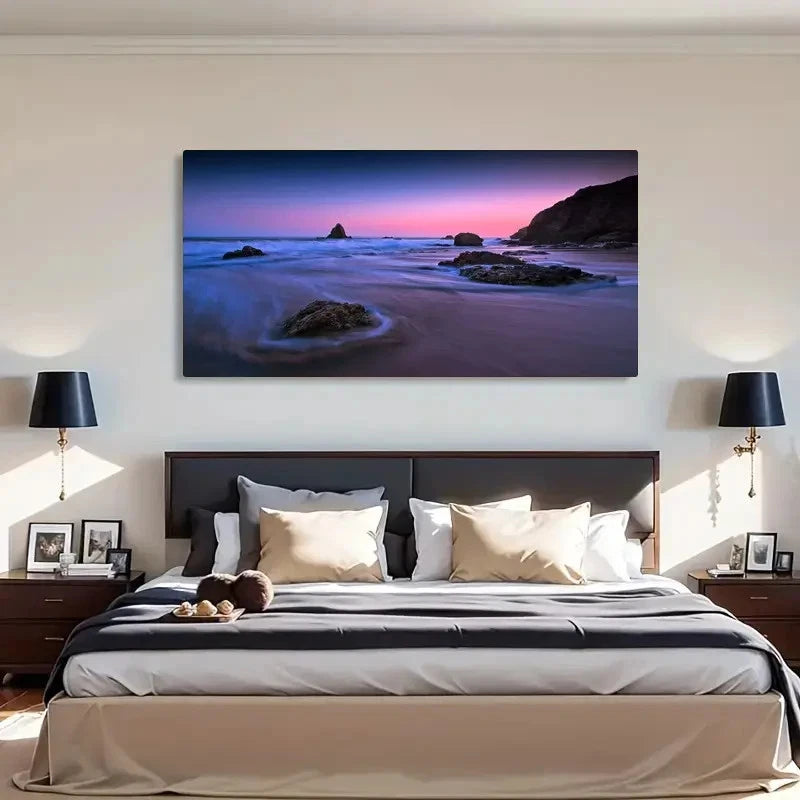Long Exposure Sunset Ocean Rock Wall Art Canvas Office Home Room Framed 120x60cm - Bella Home Decor