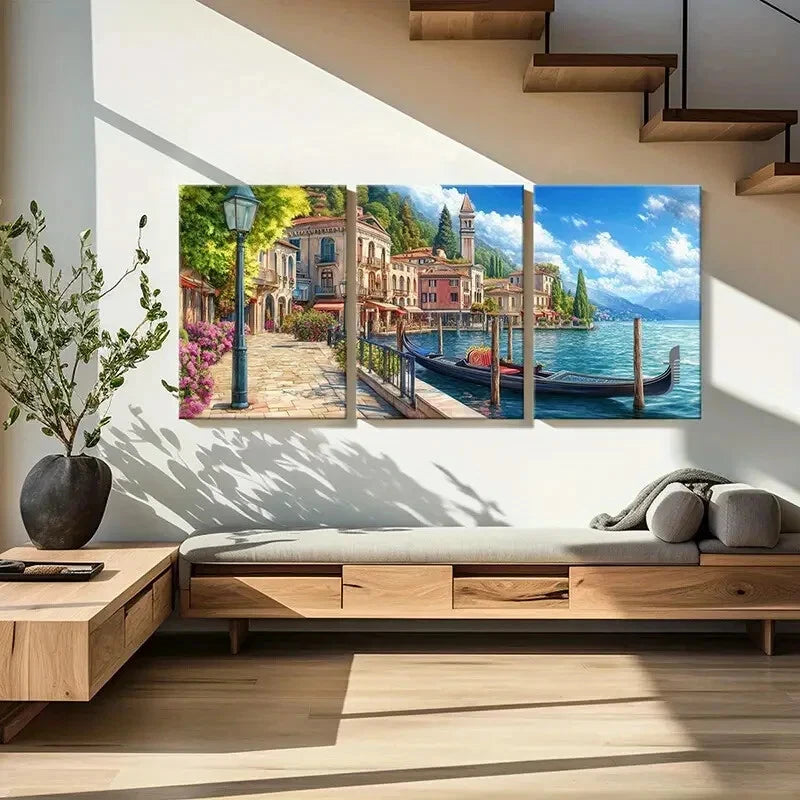 3pcs Venetian Mediterranean Gondola Ride Metal Print Ready to Hang Art - Bella Home Decor