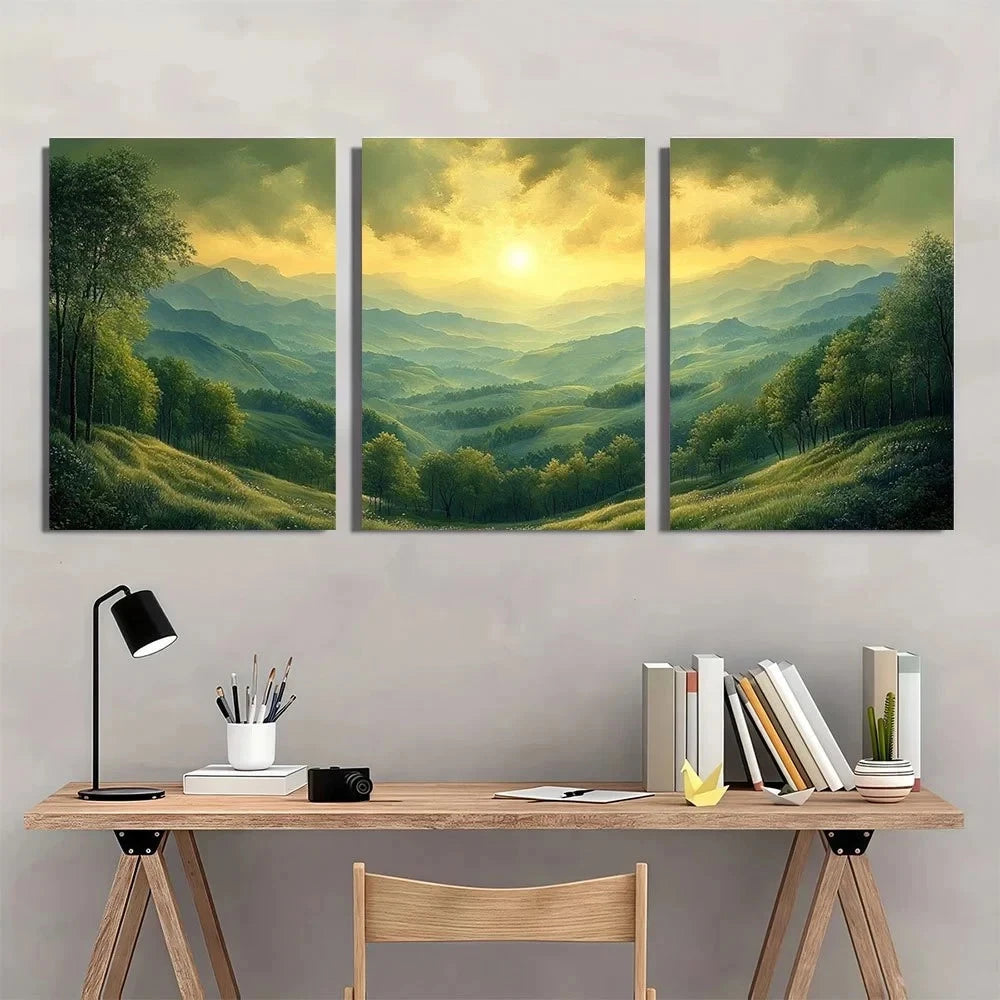 3pcs Green Countryside Vibrant Nature Scene Wall Art Set Canvas Framed 60x90cm - High Quality Print 100% Australian Made Wall Canvas Ready to Hang - Bella Home Decor