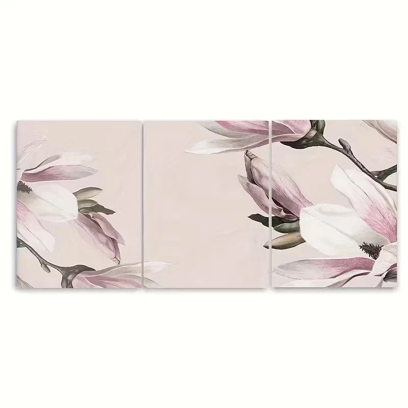 3pcs Light Pink Magnolia Blossom Wall Art Set Canvas Framed 60x90cm - High Quality Print 100% Australian Made Wall Canvas Ready to Hang