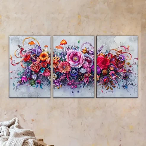 3pcs Colorful flowers and butterflies Wall Art Set Canvas Unframed - High Quality Print 100% Australian Made Wall Canvas