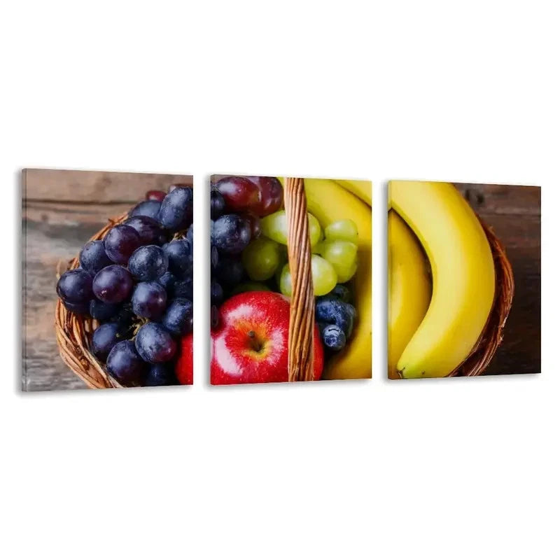 3pcs A Basket of Fresh Fruits Decor  Wall Art Set Canvas Framed 60x90cm - High Quality Print 100% Australian Made Wall Canvas Ready to Hang - Bella Home Decor