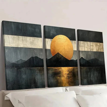 3pcs Black and Gray Geometric Abstract  Wall Art Set Canvas Unframed - High Quality Print 100% Australian Made Wall Canvas - Bella Home Decor