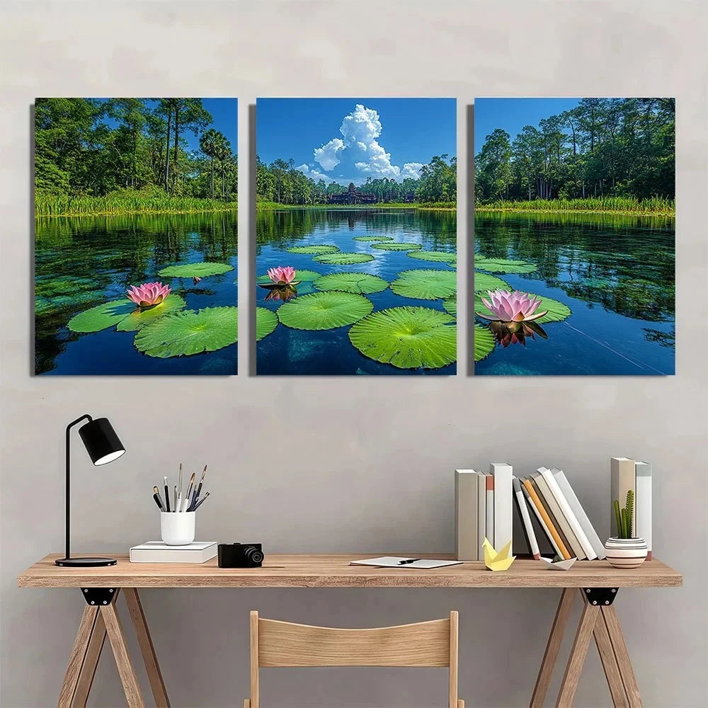 3pcs Vibrant Colors And a Textured White Clouds Metal Print Ready to Hang Art
