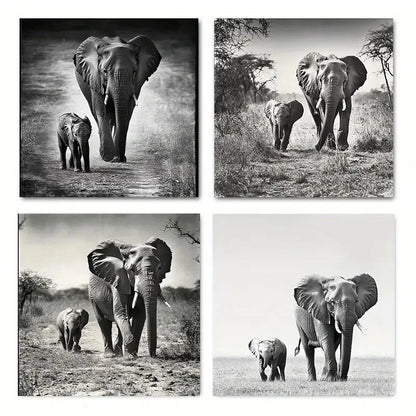 4pcsFeaturing Majestic Elephants Wall Art Canvas Framed