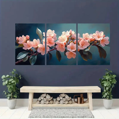 3pcs Pink & White Flowers with Green Leaves Metal Print Ready to Hang Art - Bella Home Decor