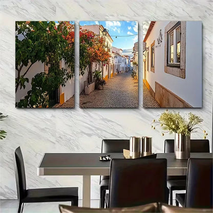 3pcs Vibrant Old Street Scene Metal Print Ready to Hang Art