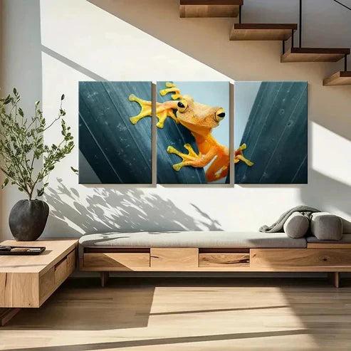 3pcs Yellow Tree Frog on Green Tree Wall Art Canvas Unframed – High Quality Print 100% Australian Made Wall Canvas