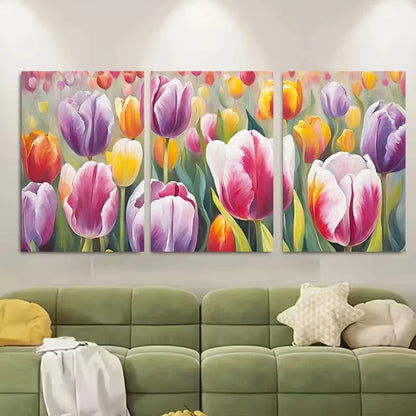 3pcs Vibrant Tulip Field Metal Print Ready to Hang Art