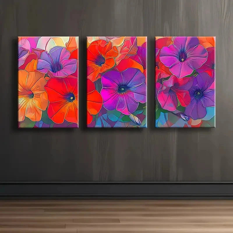 3pcs Vibrant Petunia Floral Wall Art Set Canvas Framed 50x70cm - High Quality Print 100% Australian Made Wall Canvas Ready to Hang