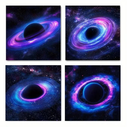 4pcs Galaxy Space with Cosmic Nebulae & Planets Wall Art Canvas Framed