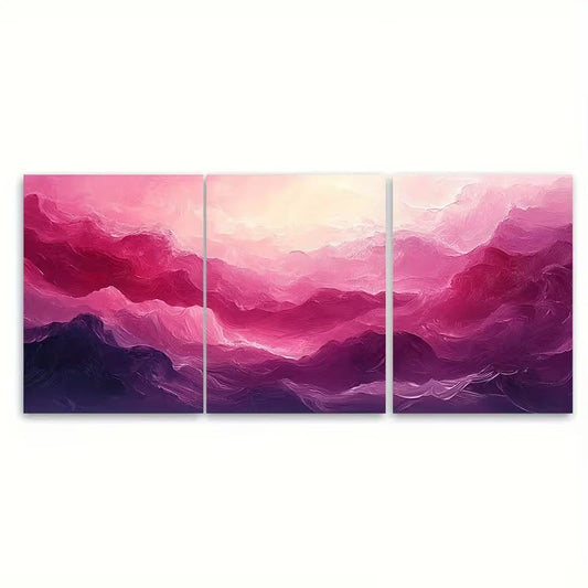 3pcs Bright Pink And Magenta Abstract Metal Print Ready to Hang Art - Bella Home Decor