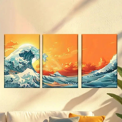 3pcs a Painting of a Wave in The Ocean Wall Art Set Canvas Framed 50x70cm - High Quality Print 100% Australian Made Wall Canvas Ready to Hang - Bella Home Decor
