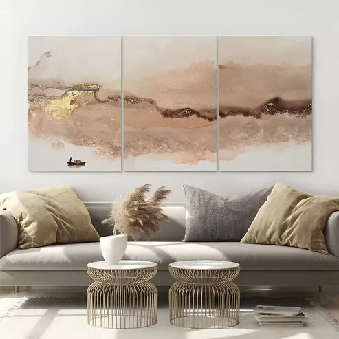 3pcs Pink & Gold Abstract Design Wall Art Set Canvas Unframed - High Quality Print 100% Australian Made Wall Canvas