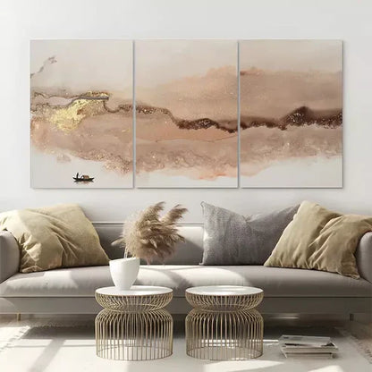 3pcs Pink & Gold Abstract Design Wall Art Set Canvas Unframed - High Quality Print 100% Australian Made Wall Canvas