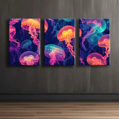 3pcs Jellyfish And Shells 3D Effect Wall Art Set Canvas Framed 60x90cm - High Quality Print 100% Australian Made Wall Canvas Ready to Hang