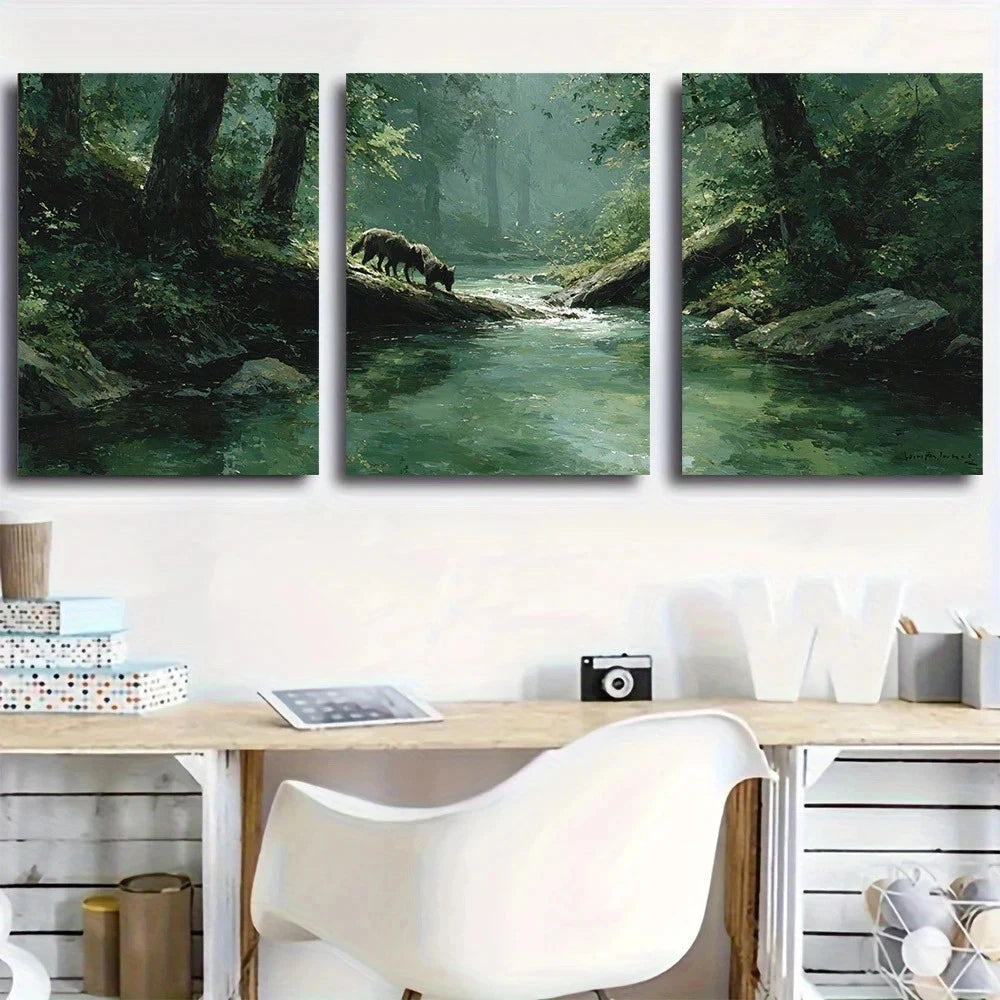 3pcs Wolves Navigating Forest Metal Print Ready to Hang Art - Bella Home Decor