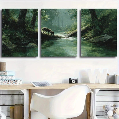 3pcs Wolves Navigating Forest Metal Print Ready to Hang Art - Bella Home Decor