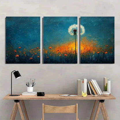 3pcs Vintage Gothic Plant Golden Blue Metal Print Ready to Hang Art - Bella Home Decor