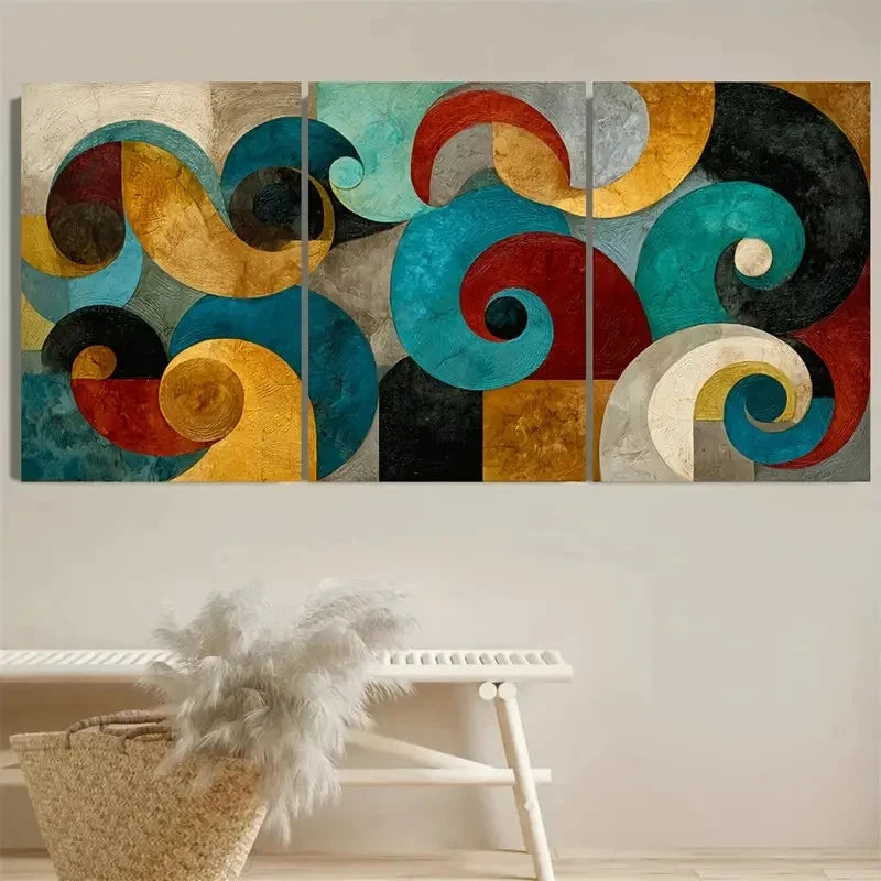3pcs Swirls And Geometric Abstract Wall Art Set Canvas Framed 60x90cm - High Quality Print 100% Australian Made Wall Canvas Ready to Hang